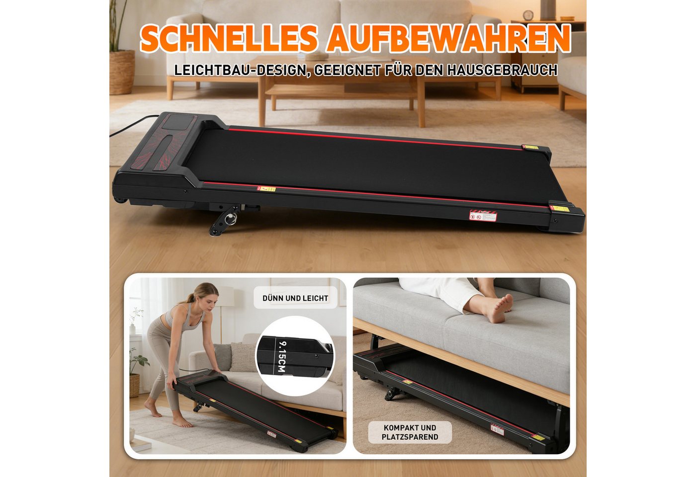 Vankel Laufband Walking Pad, mit Steigung 6%, 5-lagiger Laufmatte (Fernbedienung), mit LED-Display, bis 120 kg Bild 5