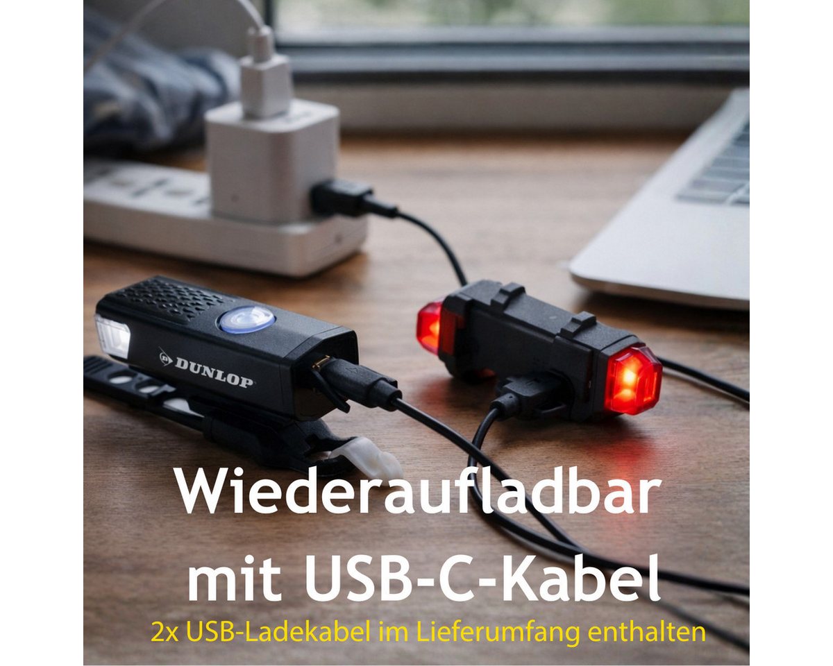 Dunlop Fahrradbeleuchtung Dunlop Fahrradlicht Set USB Wiederaufladbar - Fahrrad Licht Bild 4