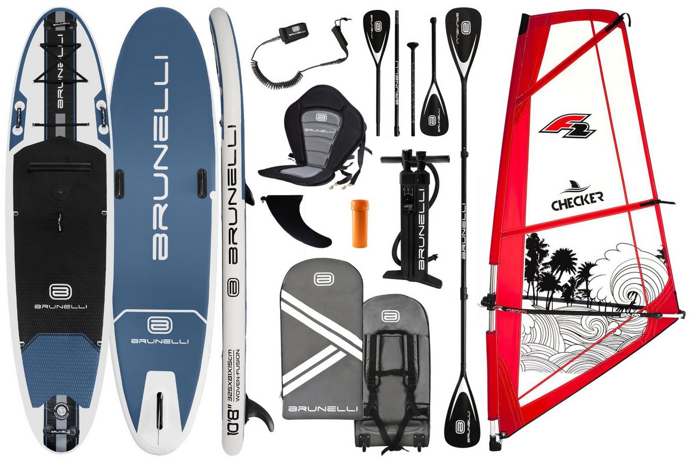 Brunelli SUP-Board BRUNELLI 10.8 Woven Windsurf Board Segel iSUP Stand Up Paddle Checker