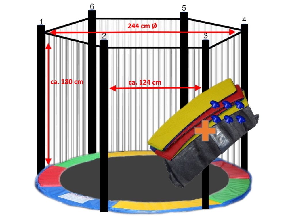 walexo Gartentrampolin Trampolin Randabdeckung mit Sicherheitsnetz für 6 Stangen, Ø 244 cm