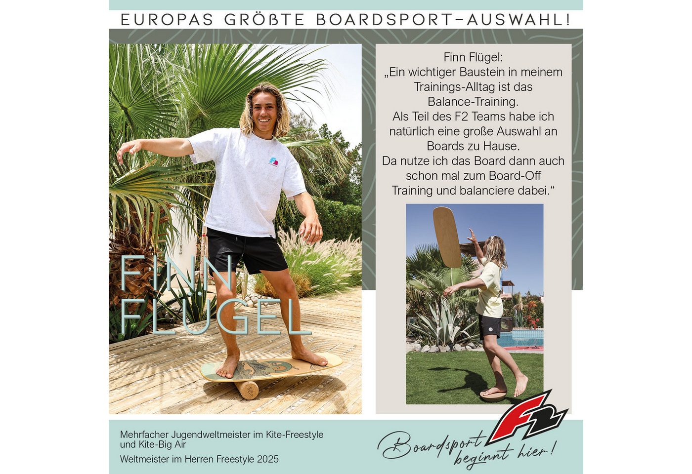F2 Balanceboard F2 Set Balance Board Surfer 87x32cm mit Kork Halbkugel