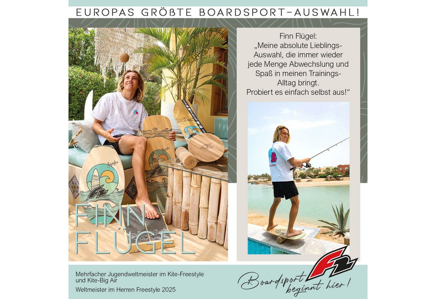 F2 Balanceboard F2 Set Balance Board Surfer 87x32cm mit Kork Halbkugel Bild 3