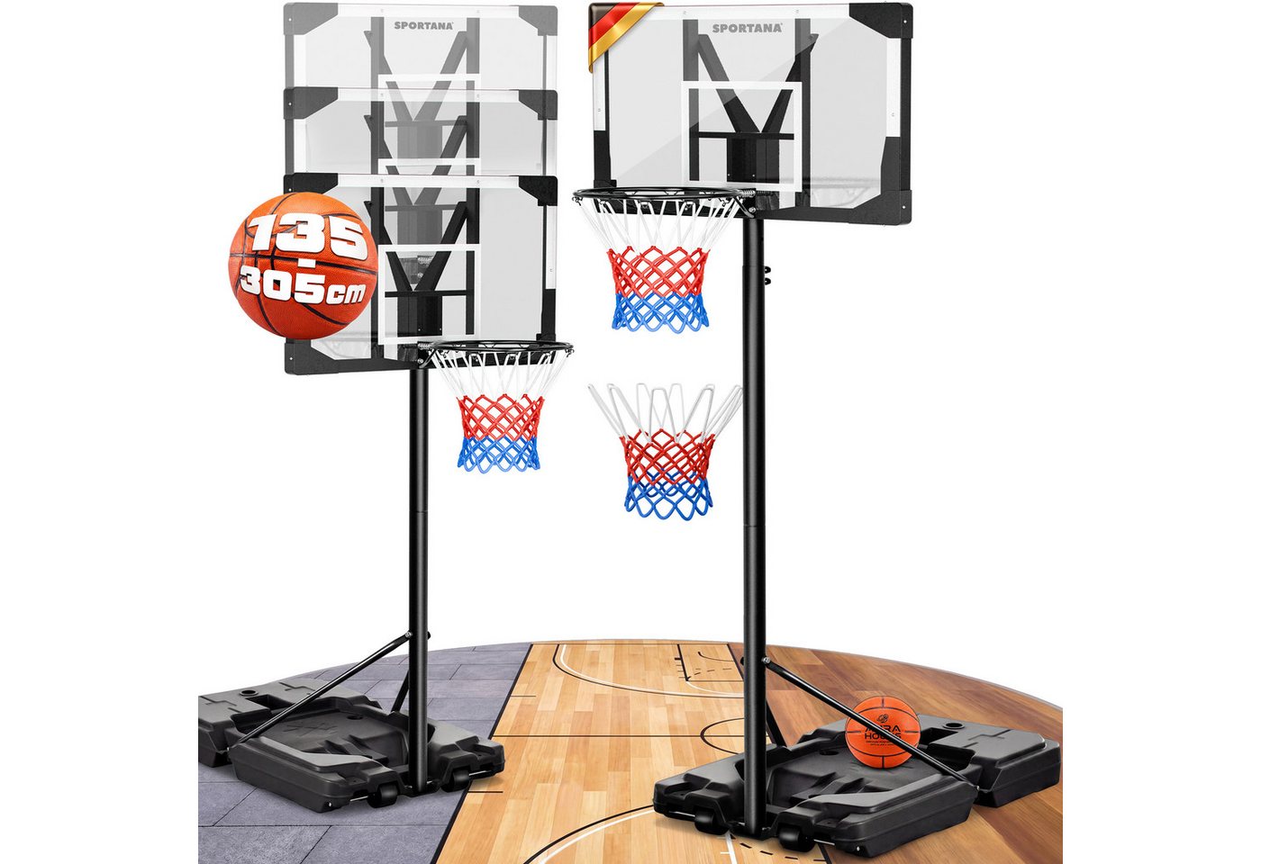 Sportana Basketballkorb, Outdoor höhenverstellbar 135–305 cm Ständer Hoop Großer Standfuß Bild 5
