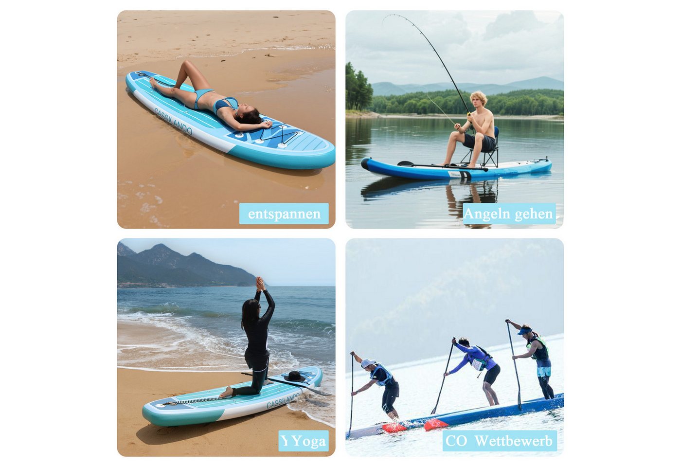 CASSILANDO SUP-Board Aufblasbares SUP-Board 335 x 84 cm mit 220 kg Belastbarkeit, (Hand pumpe, Verstellbares Paddel, Sicherheitsgurt, Reparatursatz, Rucksack), Pumpe Bild 3