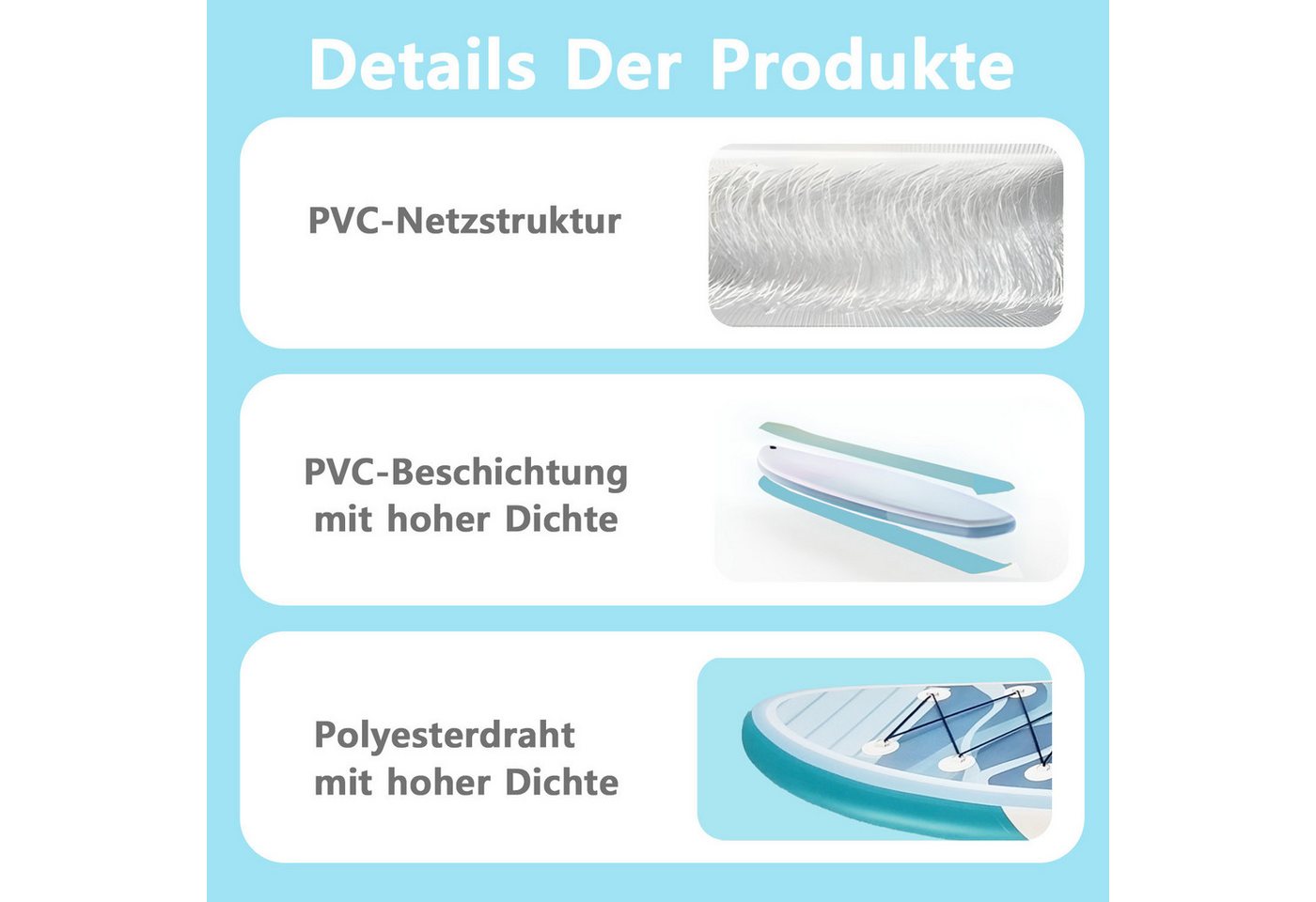 CASSILANDO SUP-Board Aufblasbares SUP-Board 335 x 84 cm mit 220 kg Belastbarkeit, (Hand pumpe, Verstellbares Paddel, Sicherheitsgurt, Reparatursatz, Rucksack), Pumpe Bild 5