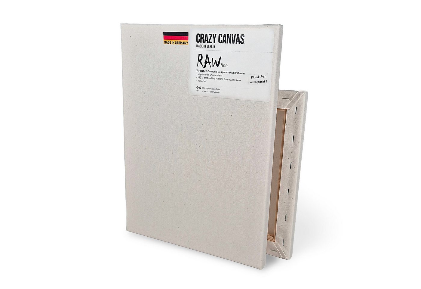 Crazy Canvas Leinwand RAW Fine 30x30 cm, 2er Pack, feine Struktur, versandfrei, ungrundiert, 270 g/m², feine Struktur, helle Optik, Made in Berlin Bild 2