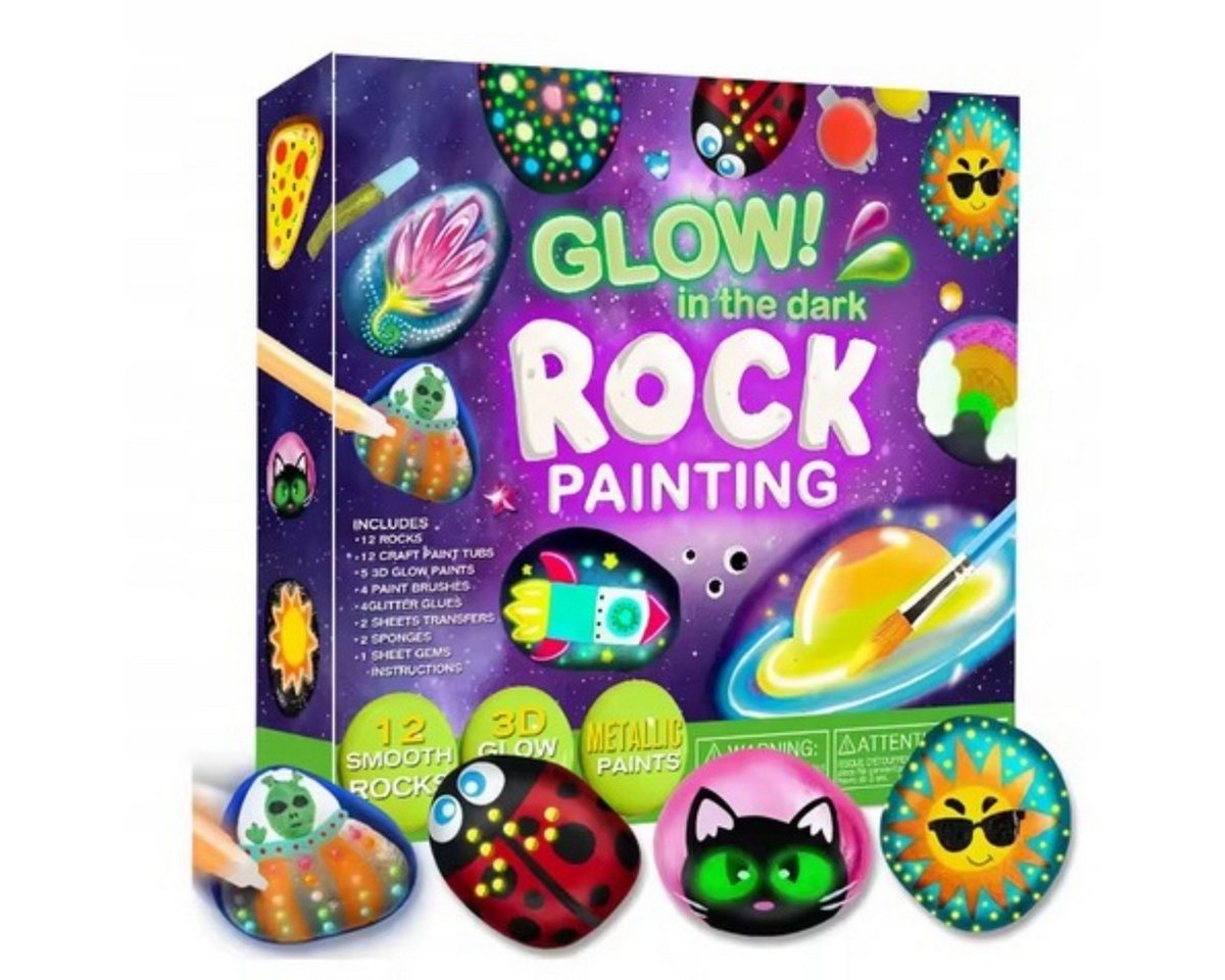 R2 Invest Kreativset Steine bemalen Set für Kinder mit 12 Natursteinen ab 6 Jahren