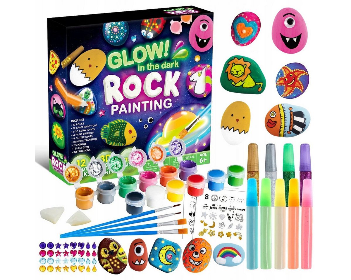 R2 Invest Kreativset Steine bemalen Set für Kinder mit 12 Natursteinen ab 6 Jahren Bild 2