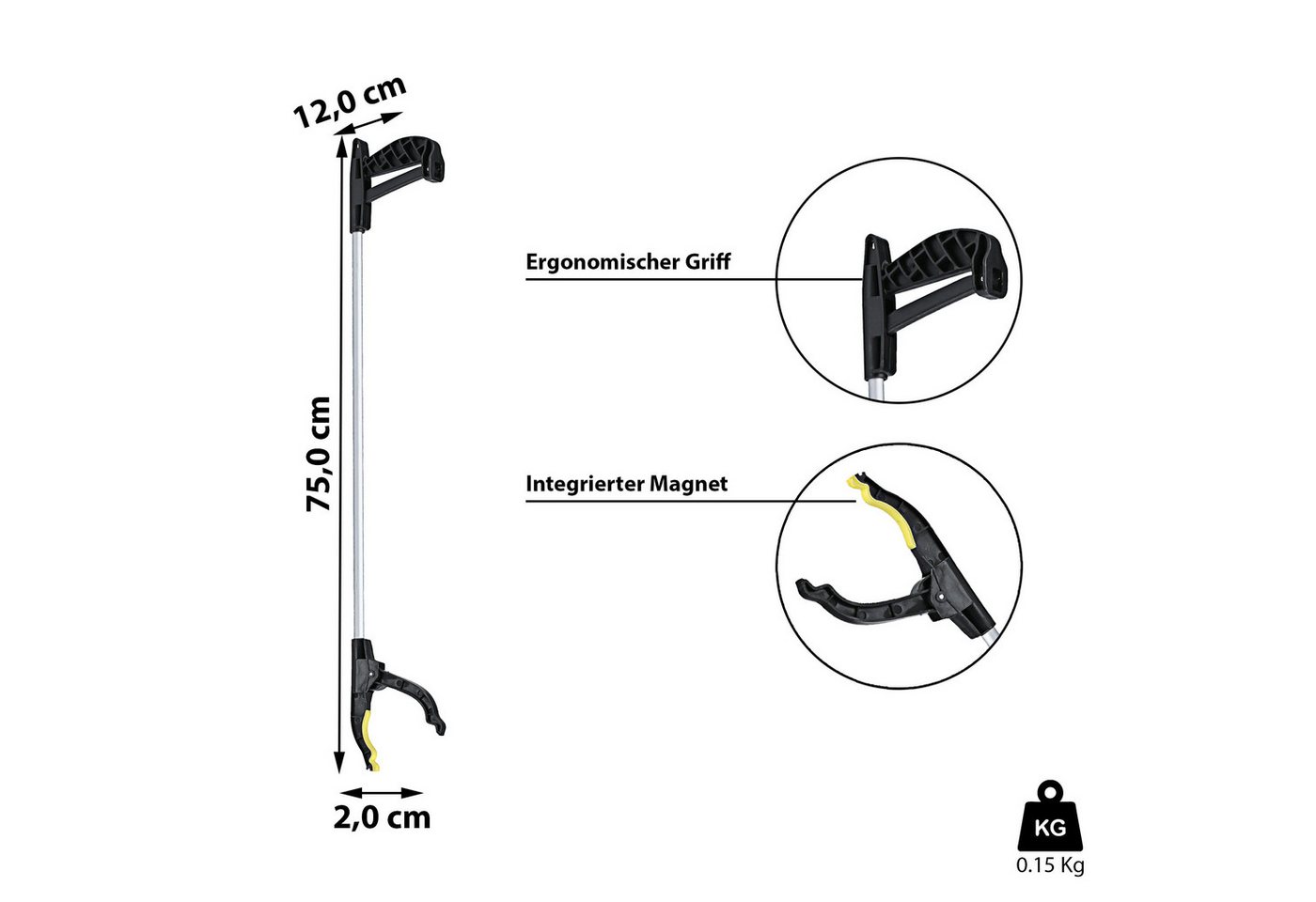 CEPEWA Greifarm 75cm mit Magnet Greifzange Greifer Greifhilfe Aluminium