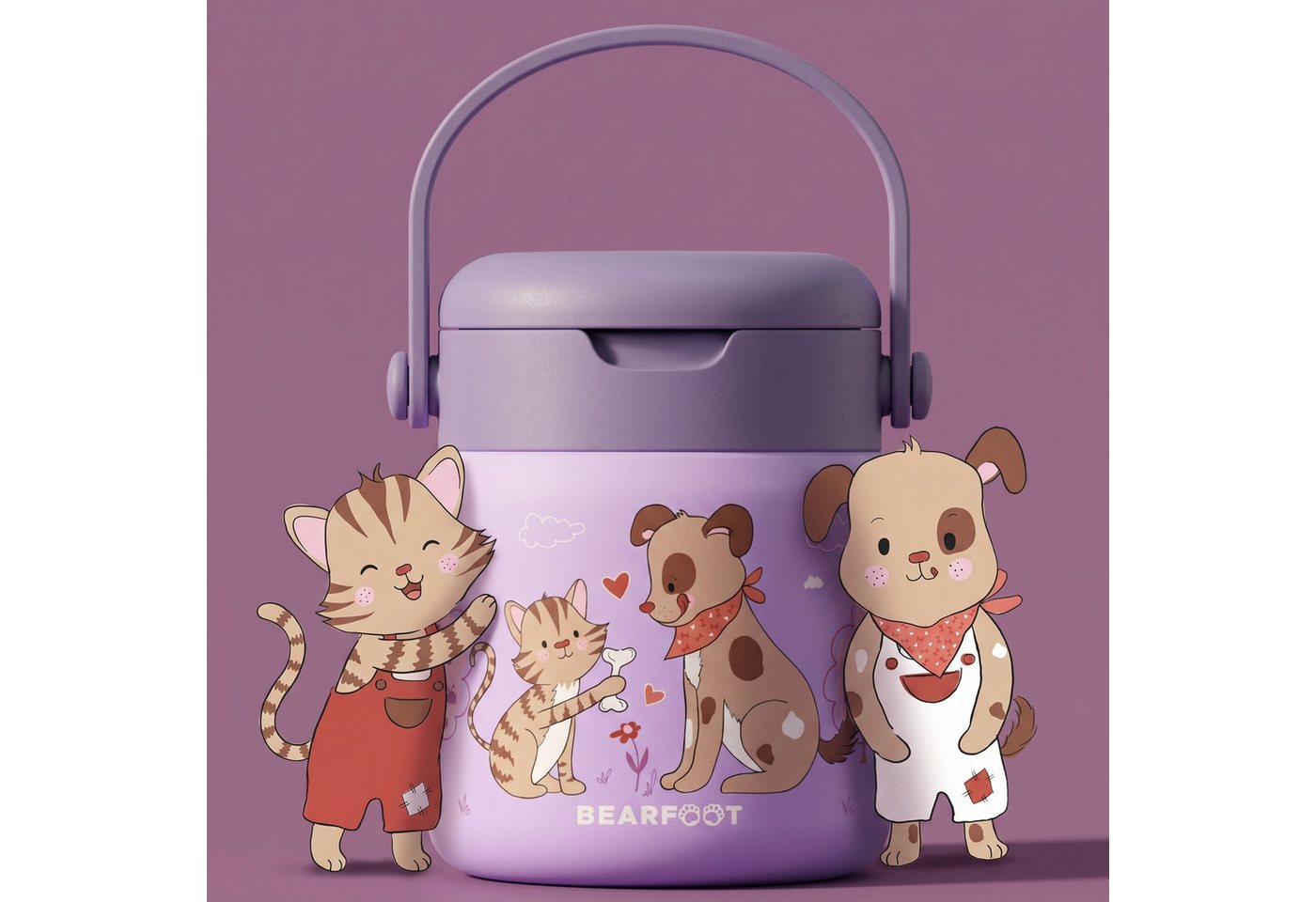 BEARFOOT Trinkflasche Thermobehälter Kinder Edelstahl - Hund & Katze lila, Thermobehälter, auslaufsicher, Edelstahl, Food jar, BPA-frei Bild 2
