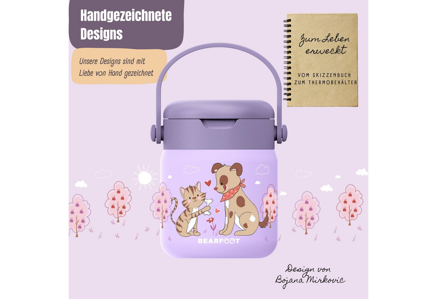 BEARFOOT Trinkflasche Thermobehälter Kinder Edelstahl - Hund & Katze lila, Thermobehälter, auslaufsicher, Edelstahl, Food jar, BPA-frei Bild 3