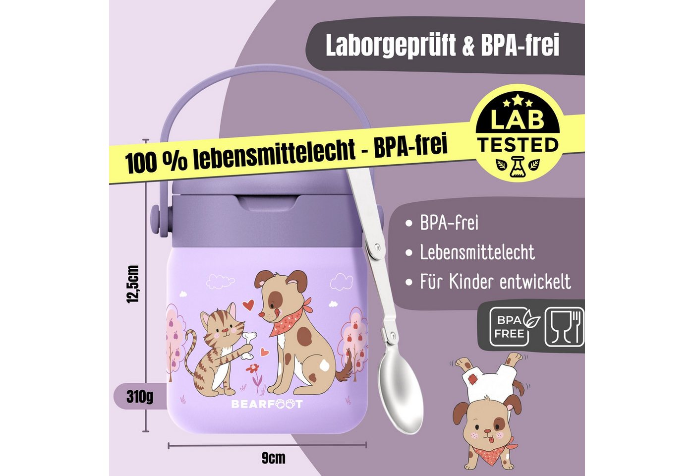 BEARFOOT Trinkflasche Thermobehälter Kinder Edelstahl - Hund & Katze lila, Thermobehälter, auslaufsicher, Edelstahl, Food jar, BPA-frei Bild 4
