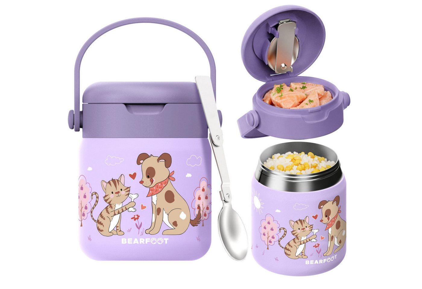 BEARFOOT Trinkflasche Thermobehälter Kinder Edelstahl - Hund & Katze lila, Thermobehälter, auslaufsicher, Edelstahl, Food jar, BPA-frei Bild 5