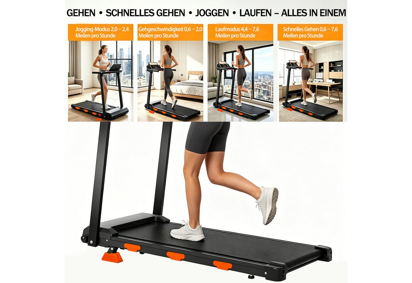 BAYMATE Laufband Für Zuhause Laufbänder (Geschwindigkeit bis 12 km/h, 38×95 cm Lauffläche, Heimlaufband kompakt), mit 15% Neigung, maximal 120 kg