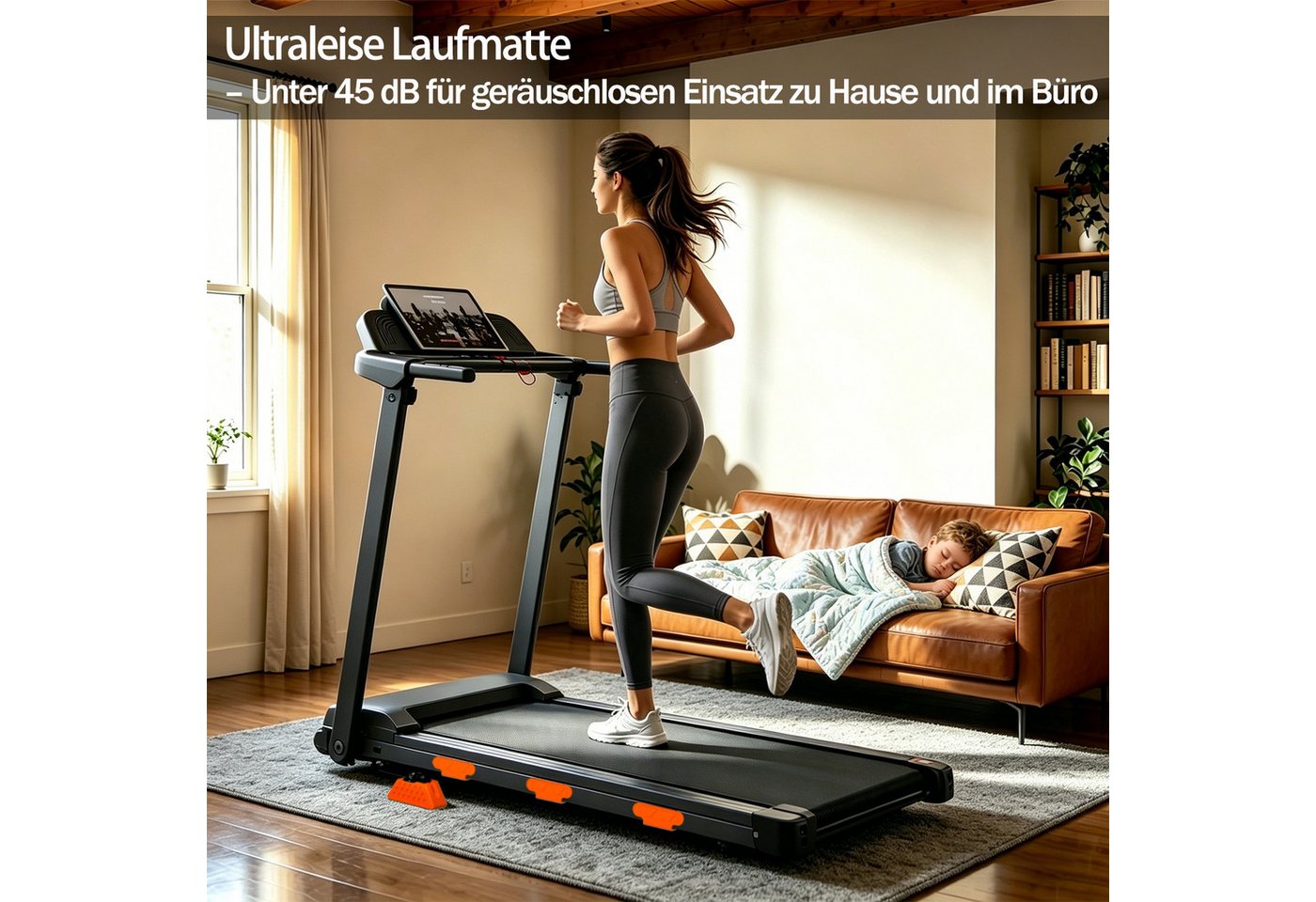 BAYMATE Laufband Für Zuhause Laufbänder (Geschwindigkeit bis 12 km/h, 38×95 cm Lauffläche, Heimlaufband kompakt), mit 15% Neigung, maximal 120 kg Bild 2