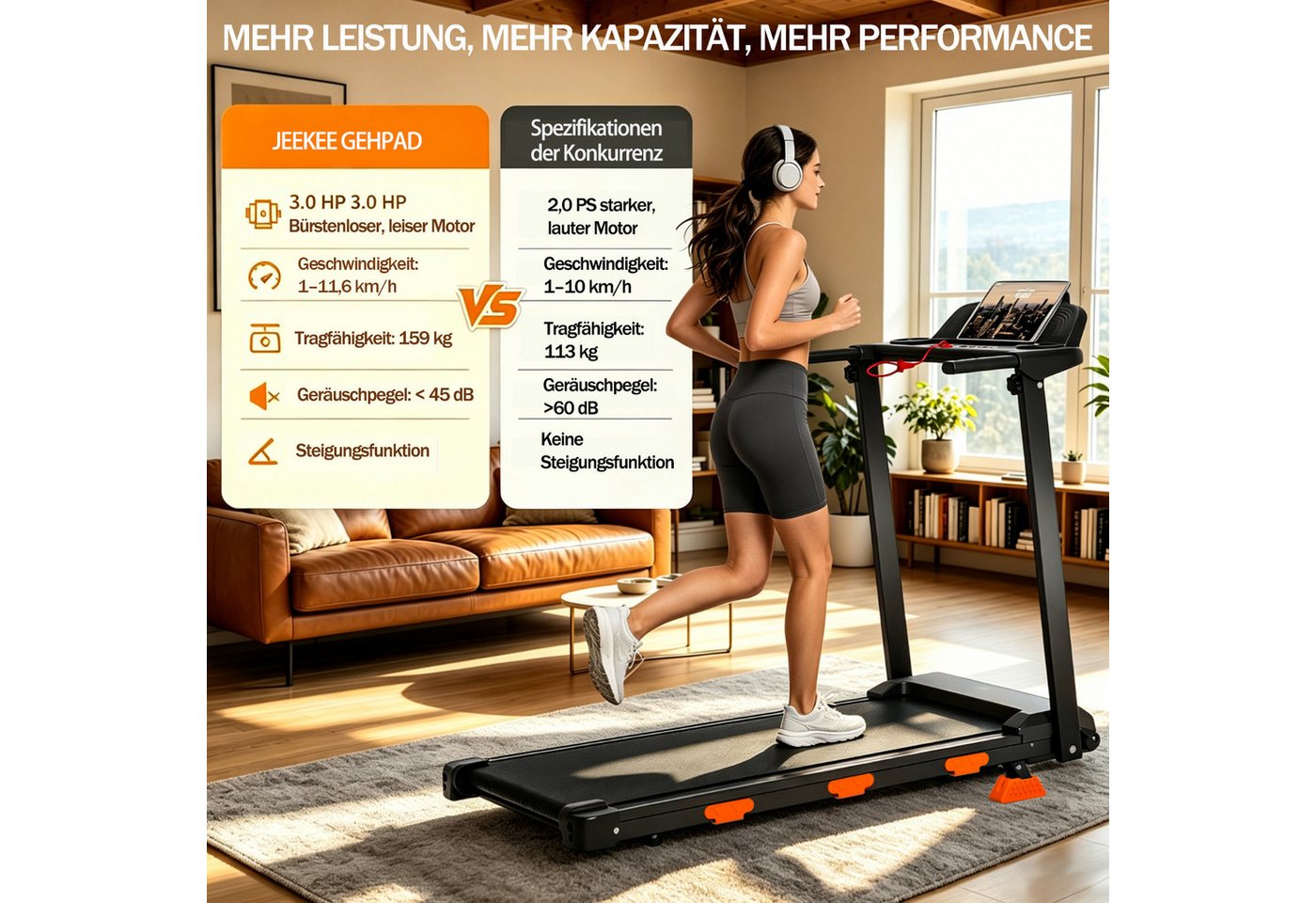 BAYMATE Laufband Für Zuhause Laufbänder (Geschwindigkeit bis 12 km/h, 38×95 cm Lauffläche, Heimlaufband kompakt), mit 15% Neigung, maximal 120 kg Bild 3
