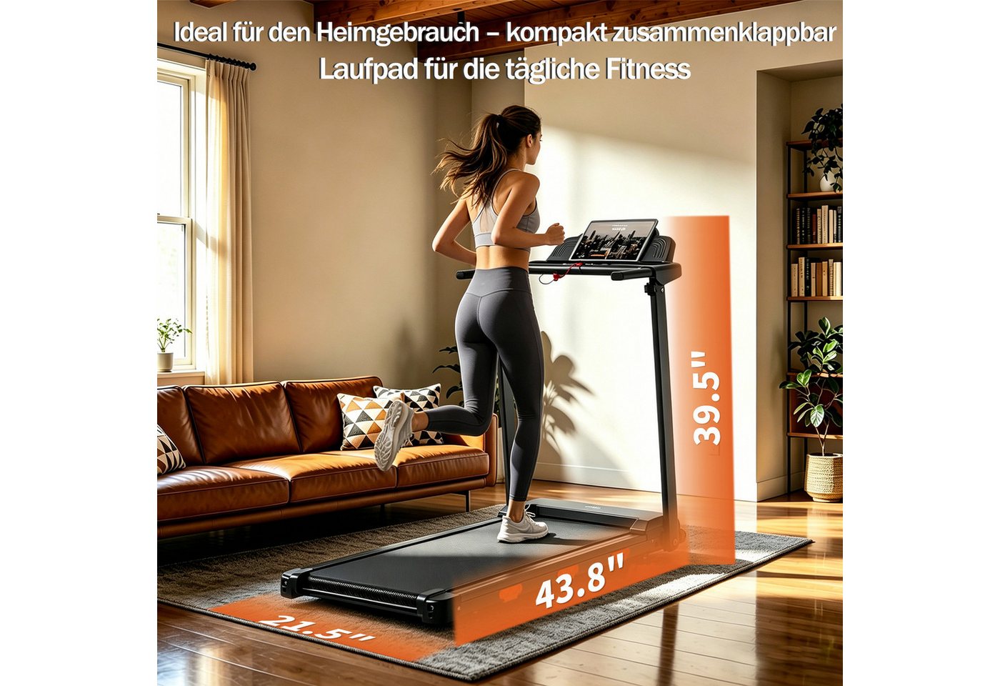 BAYMATE Laufband Für Zuhause Laufbänder (Geschwindigkeit bis 12 km/h, 38×95 cm Lauffläche, Heimlaufband kompakt), mit 15% Neigung, maximal 120 kg Bild 4