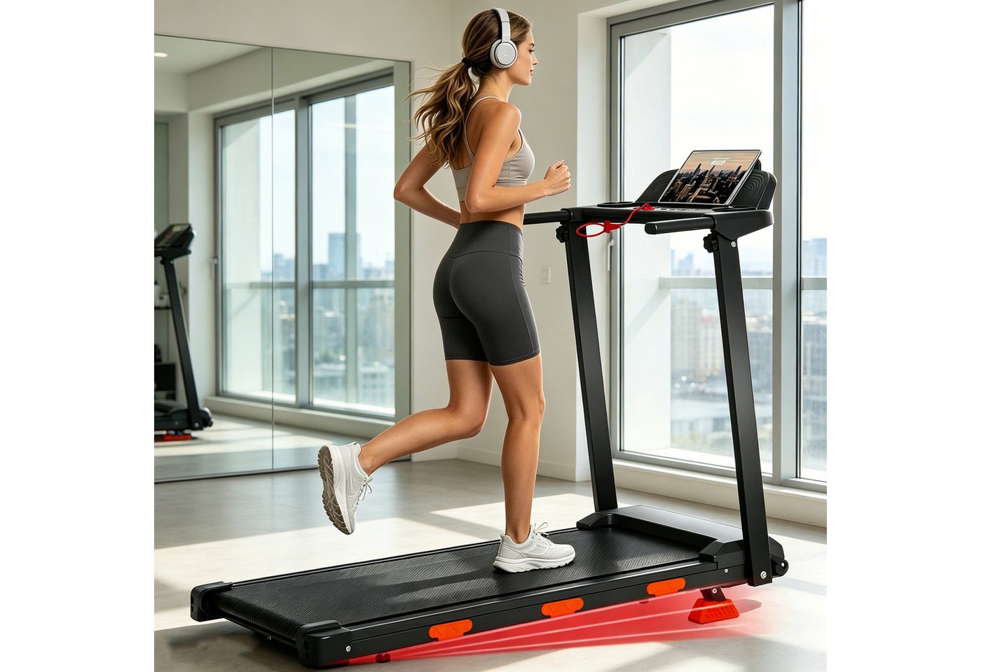 BAYMATE Laufband Für Zuhause Laufbänder (Geschwindigkeit bis 12 km/h, 38×95 cm Lauffläche, Heimlaufband kompakt), mit 15% Neigung, maximal 120 kg Bild 5