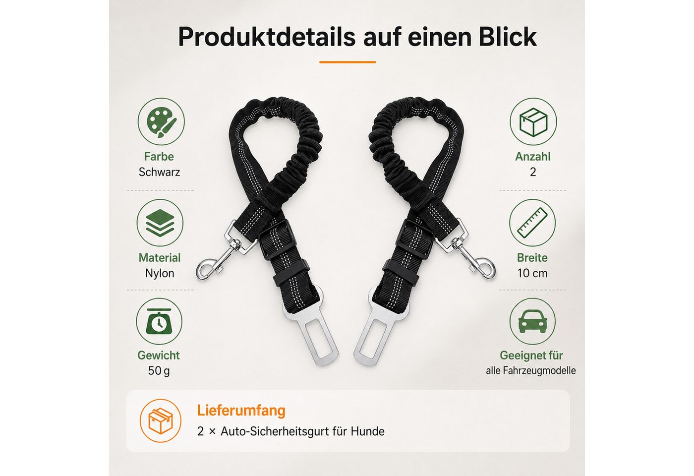 Luckice Hundegurt fürs Auto, Hundesicherheitsgeschirr, Anschnallgurt Kinder-Sicherheitsgurt (Haustiersicherheitsgurt-Set, 2-tlg., 2 Stück im Set), verstellbar, elastische Ruckdämpfung, stabiler Karabiner Bild 3