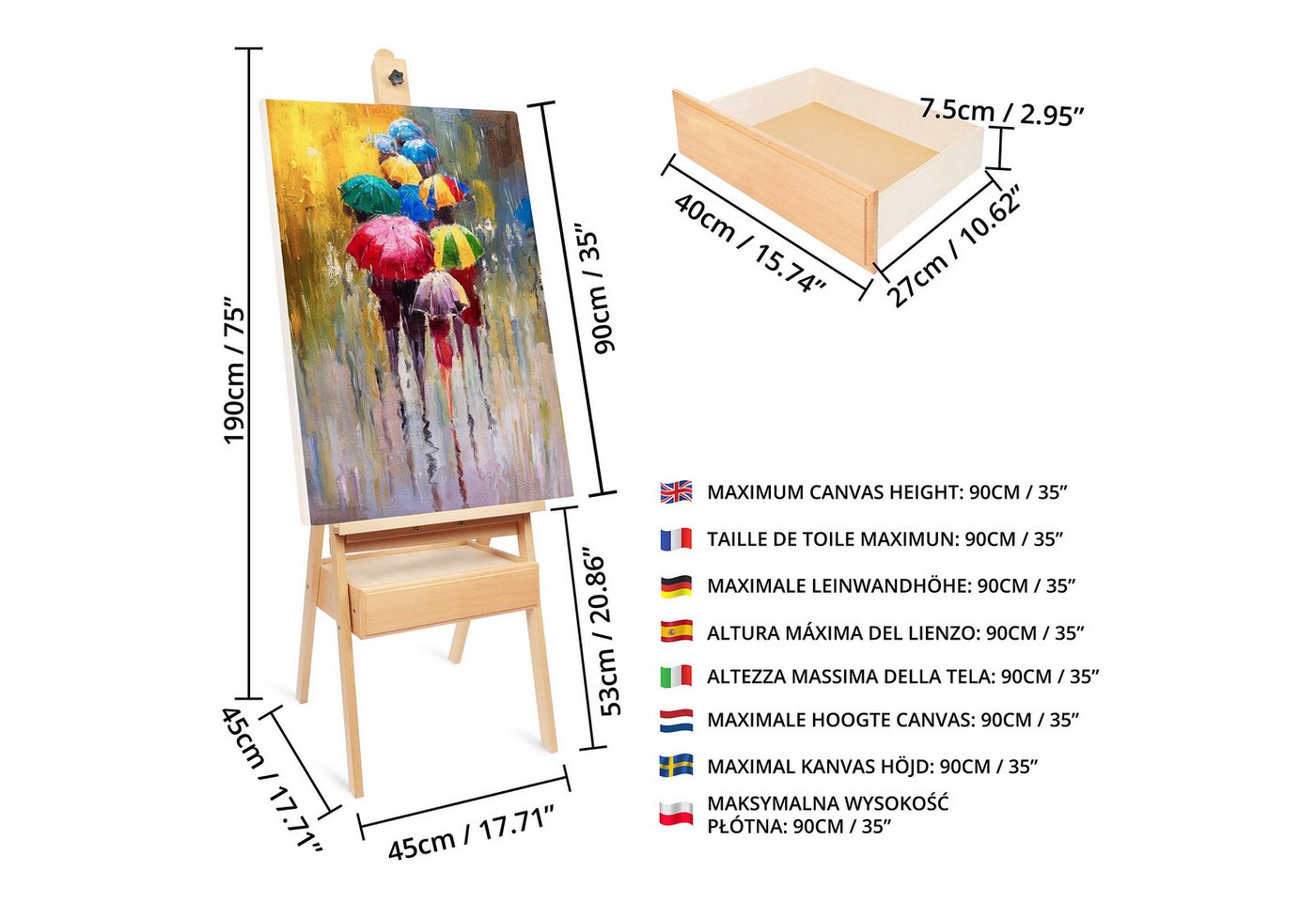 Kurtzy Staffelei Kurtzy Atelierstaffelei 190 cm Holz H-Form mit Koffer Bild 5