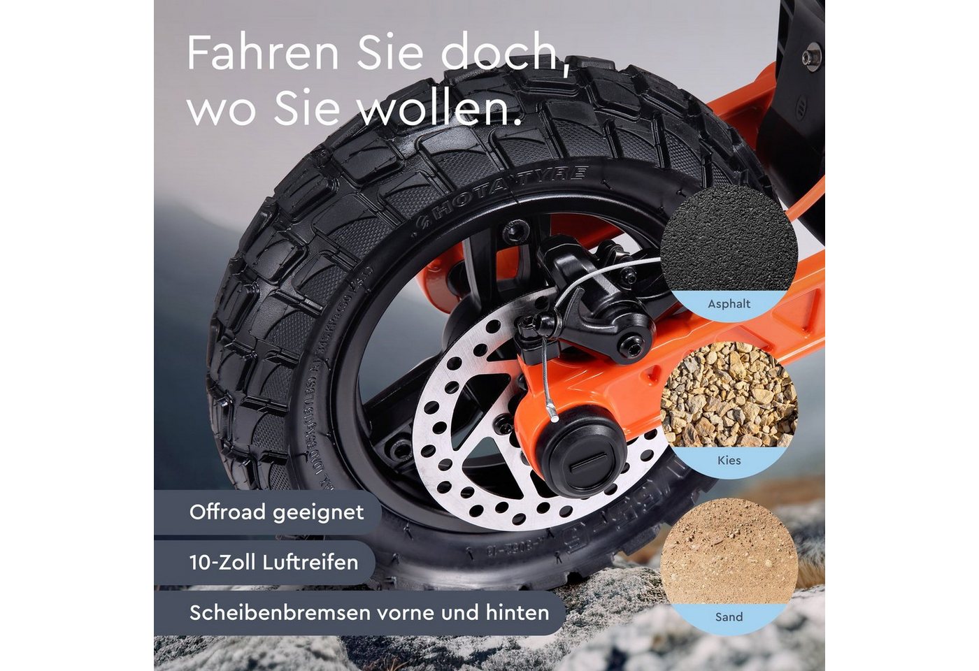 JOYOR E-Scooter Offroad Elektroroller S5 ABE mit Straßenzulassung 10 Zoll 624Wh Akku, 20 km/h, 500W, hohe Reichweite, vollgefedert Bild 4