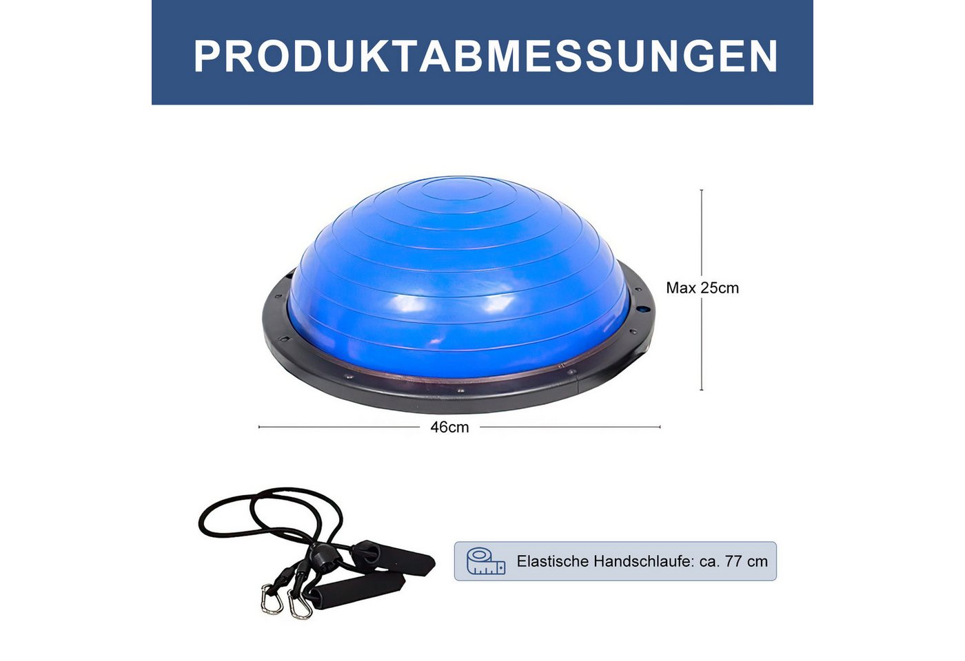 SURFOU Balanceboard Balance Ball Yoga Gleichgewichtstrainer 46cm bis 150 KG belastbar, AntiRutsch Halbkugel Halbball mit Pumpe und 2 Fitnessbändern Bild 4