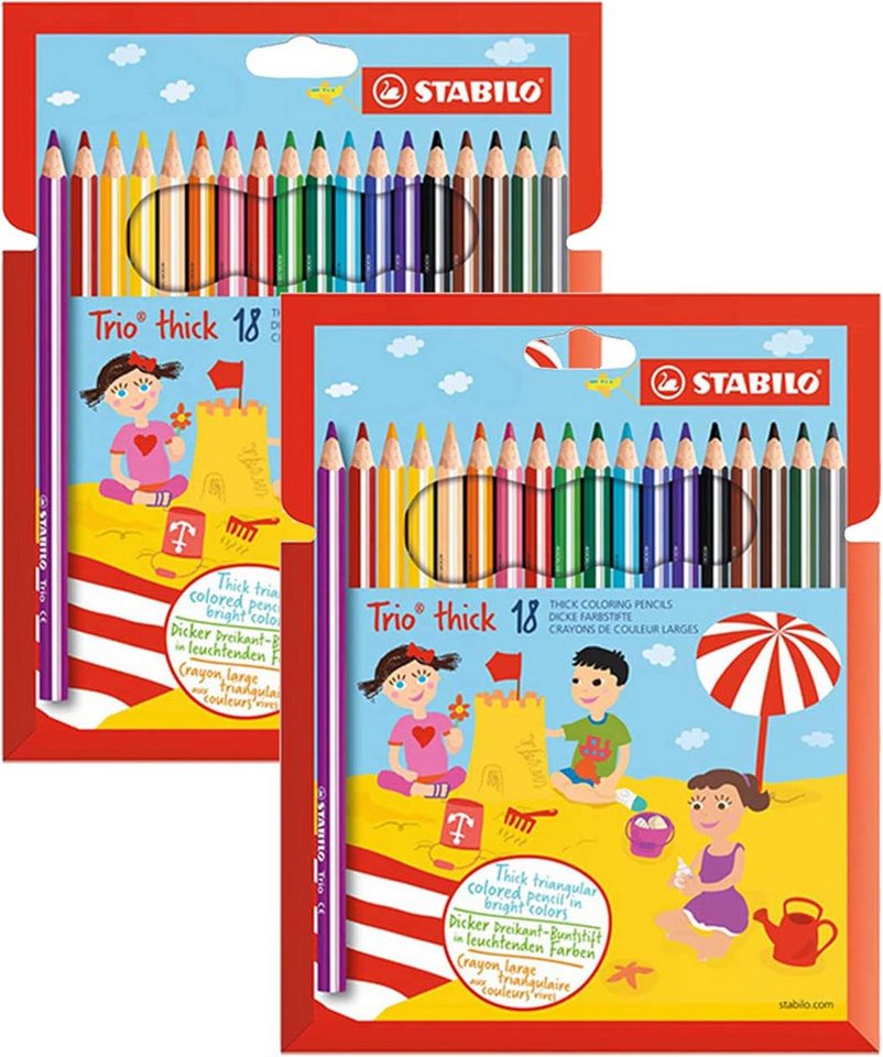 STABILO Buntstift Dreikant-Buntstift 2x 18er Pack, dick, ideal für Kinder, Ergonomische Form, leuchtende Farben