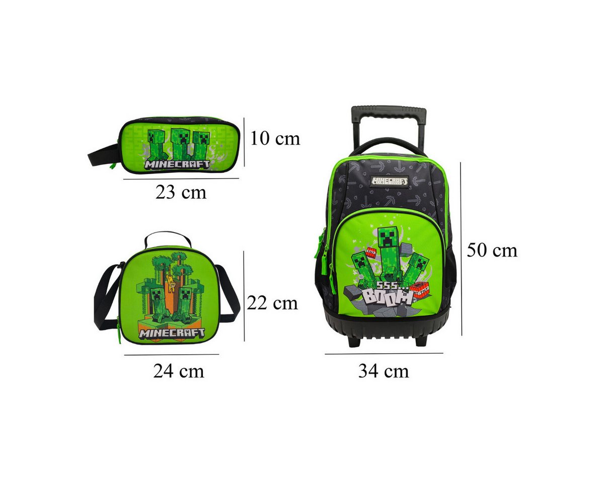 Minecraft Kinderrucksack Trolley Set 3 Teile Schule Tasche Etui Lunchbag (3-tlg) Bild 4