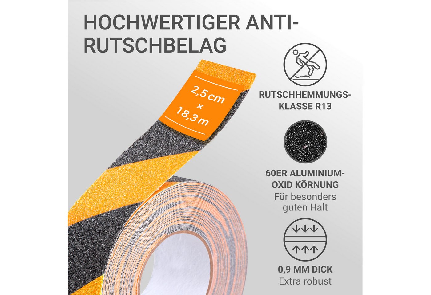 wolk Klebeband Antirutschband, Farbe: gelb/schwarz, 2,5 cm x 18,3 m (BxL)