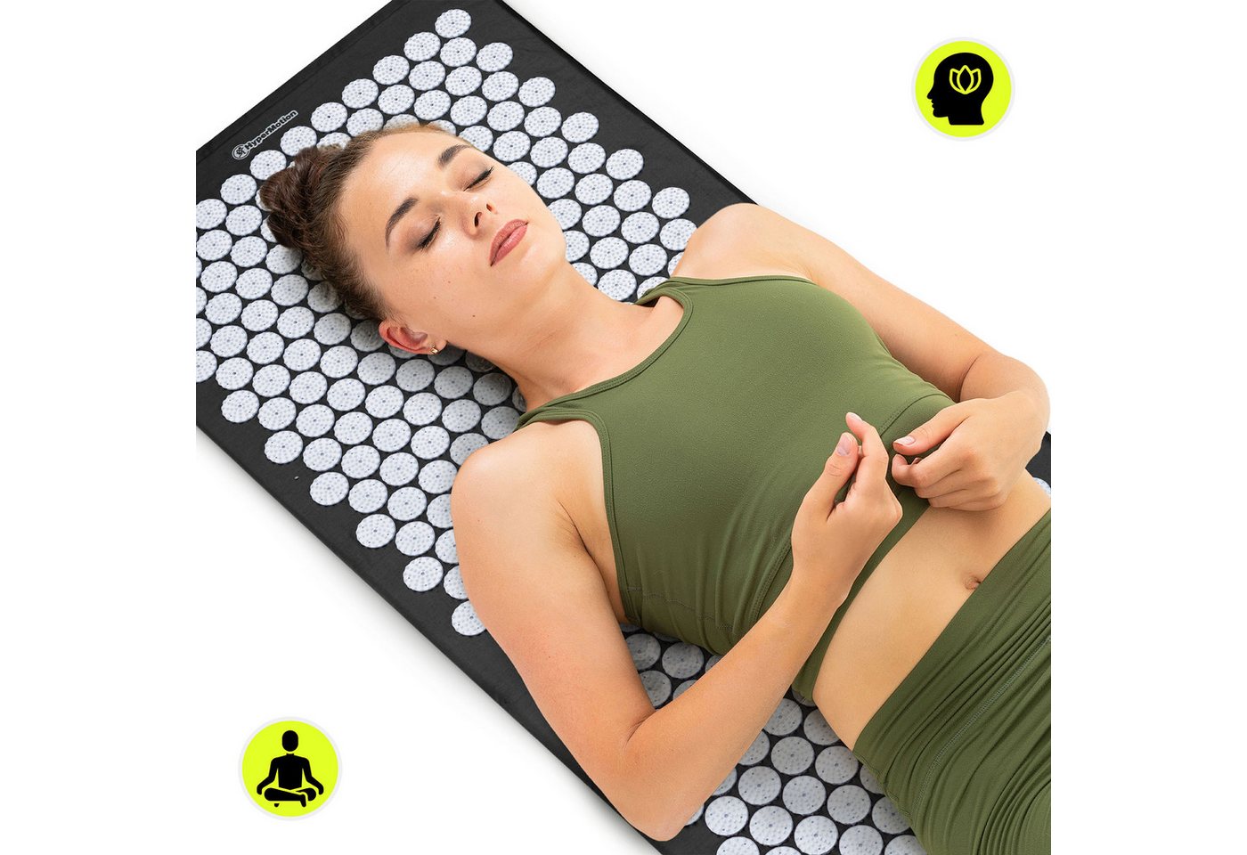 HyperMotion Akupressurmatte XL Akupressurmatte 130 cm mit Kissen & Tasche – schwarz-weiß Bild 2