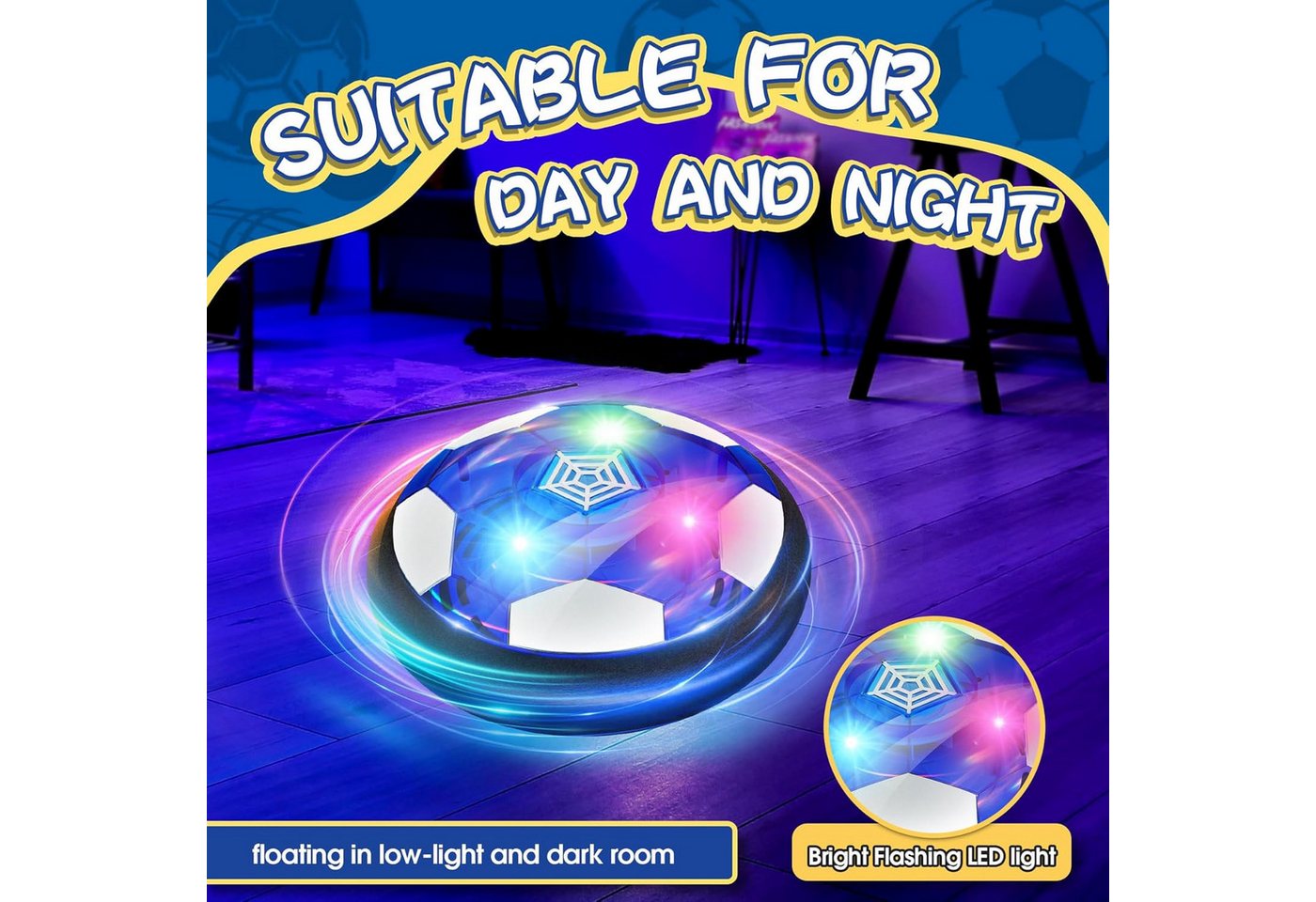 Ophy Spielball LED Hoverball – wiederaufladbarer Air Power Fußball für Indoor (1-St), Spiele – interaktives Schwebe-Spielzeug für Kinder Bild 2