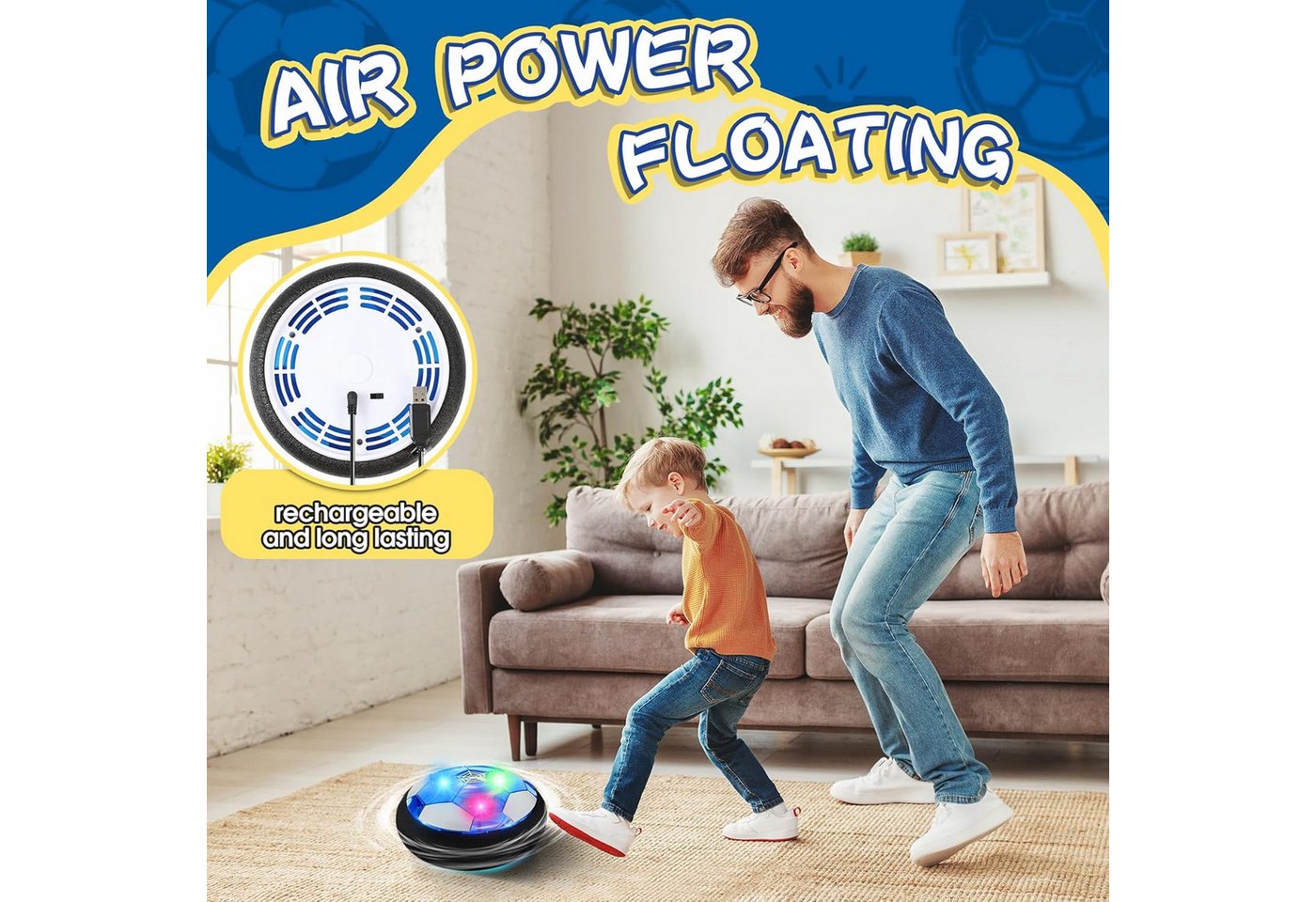 Ophy Spielball LED Hoverball – wiederaufladbarer Air Power Fußball für Indoor (1-St), Spiele – interaktives Schwebe-Spielzeug für Kinder Bild 5