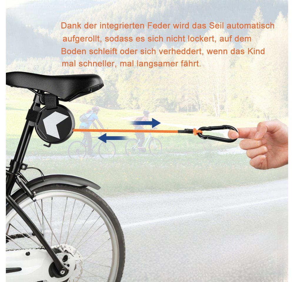 AFKSMILE Abschleppseil Abschleppseil Fahrrad Kinder, 2M Einziehbares Fahrrad Zugseil Kinder, Automatisch Einziehbar Eltern Kind Fahrrad Abschleppseil für Lenker Bild 4