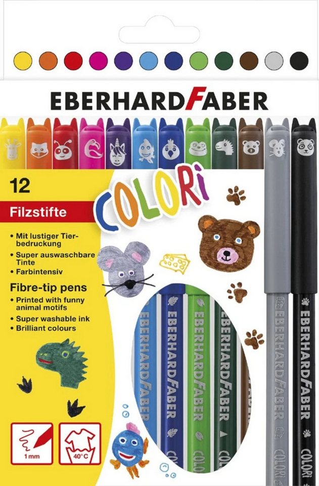 Eberhard Faber Filzstift Eberhard Faber Animal Filzstifte dünn 12er Set