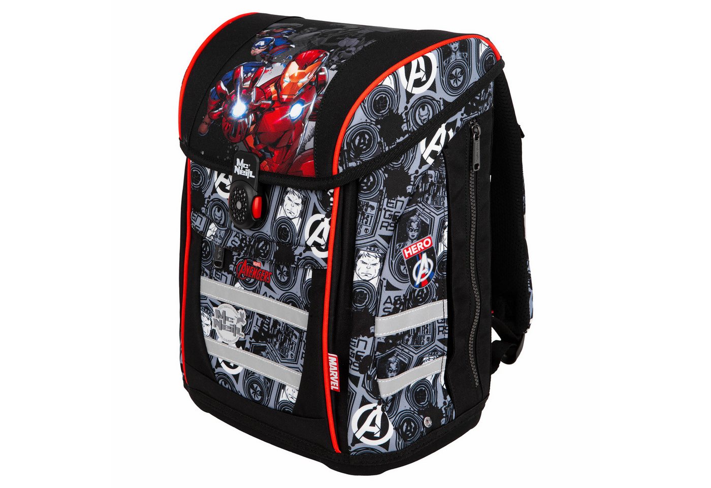 McNeill Schulranzen TENERIS Avengers 4-teilig mit Etui, Schlampermäppchen & Sportbeutel (Spar-Set, mit Sportbeutel, mit Federtasche, mit schlampermappe, mit Schlamperrolle), Air-Flow Rückensystem, Leichtgewicht ca. 980 g, 4-teiliges Set Bild 3