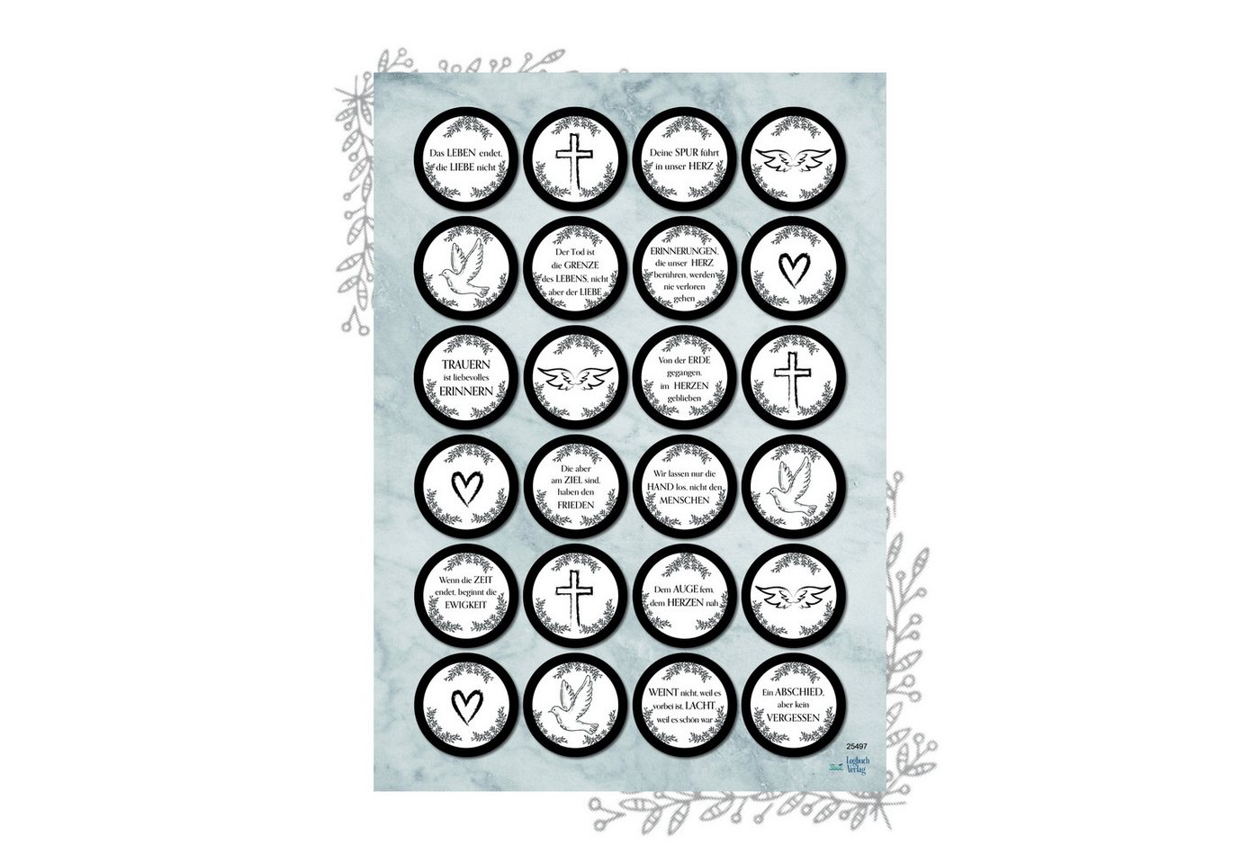 Logbuch-Verlag Aufkleber 24 Aufkleber Trauer rund Ø 4 cm – Sticker-Bogen schwarz-weiß mit