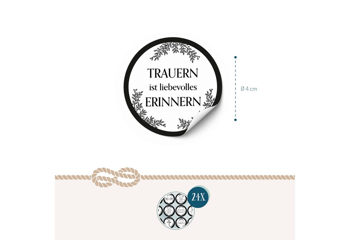 Logbuch-Verlag Aufkleber 24 Aufkleber Trauer rund Ø 4 cm – Sticker-Bogen schwarz-weiß mit Bild 4