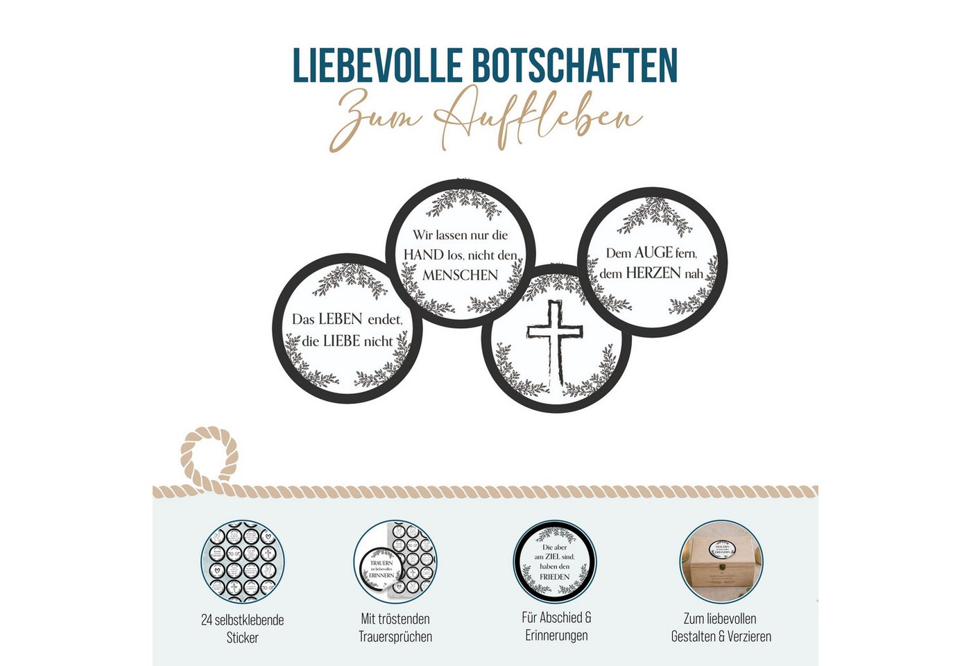 Logbuch-Verlag Aufkleber 24 Aufkleber Trauer rund Ø 4 cm – Sticker-Bogen schwarz-weiß mit Bild 5