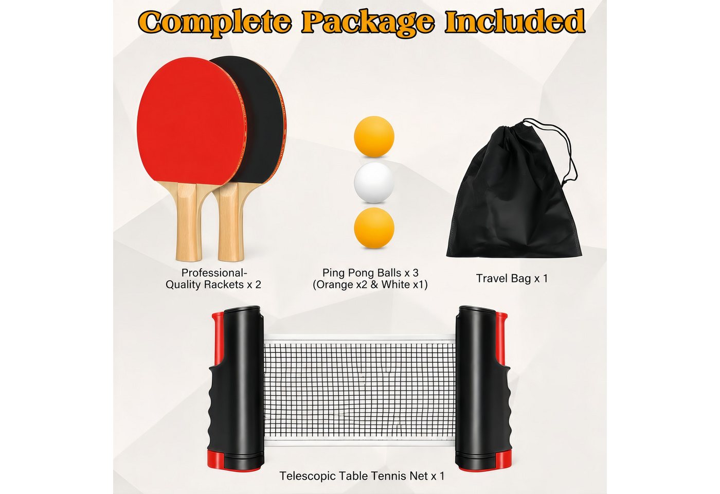 ibettertec Tischtennisschläger Tischtennis Set Ping Pong Set mit 2 Tischtennisschlägern, 3 (Tischtennisbällen, ausziehbarem Tischtennisnetz und Tragetasche für, Indoor Outdoor)