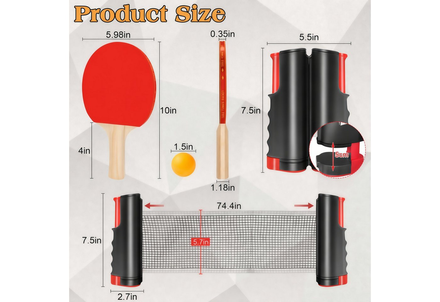 ibettertec Tischtennisschläger Tischtennis Set Ping Pong Set mit 2 Tischtennisschlägern, 3 (Tischtennisbällen, ausziehbarem Tischtennisnetz und Tragetasche für, Indoor Outdoor) Bild 4