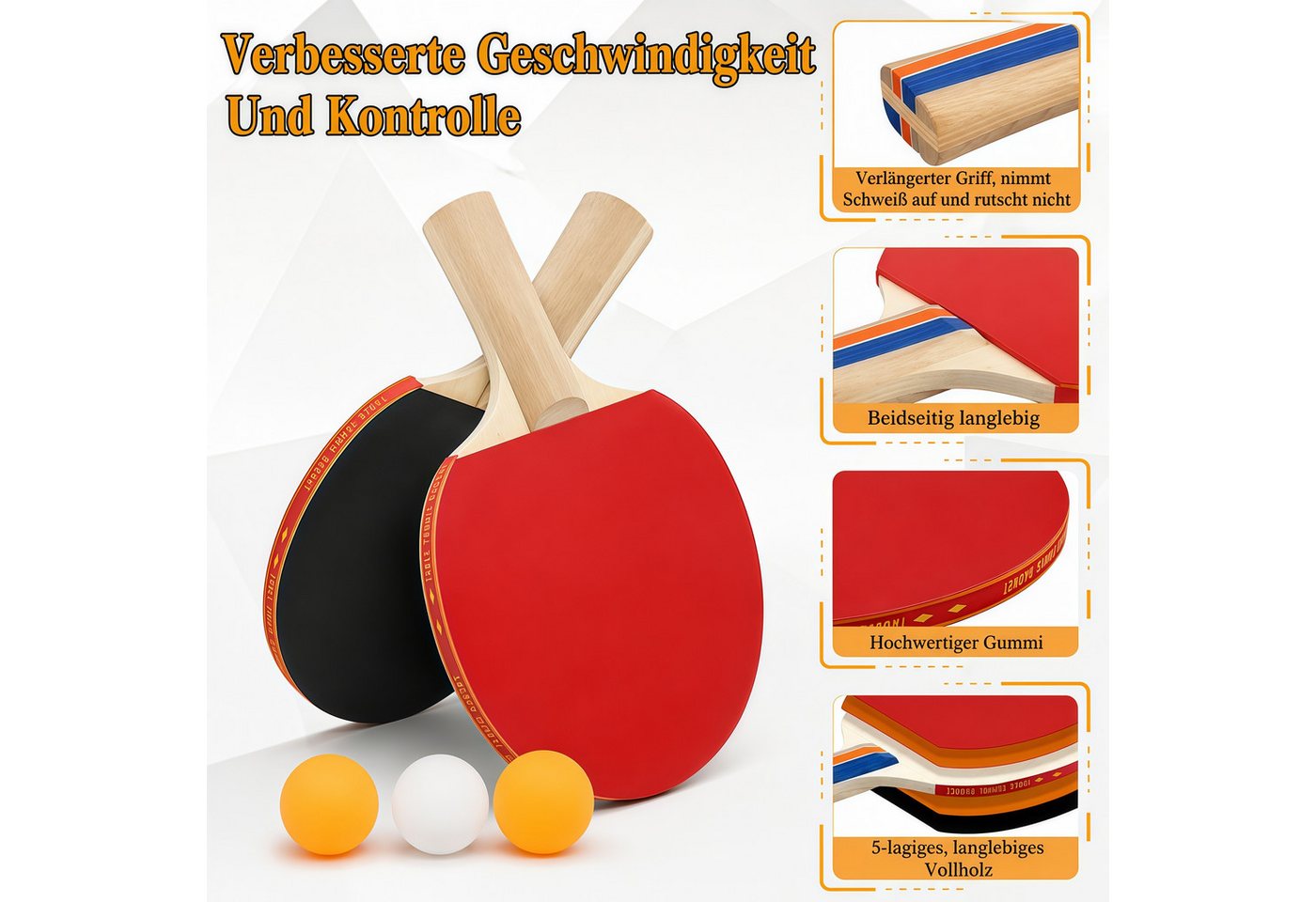 ibettertec Tischtennisschläger Tischtennis Set Ping Pong Set mit 2 Tischtennisschlägern, 3 (Tischtennisbällen, ausziehbarem Tischtennisnetz und Tragetasche für, Indoor Outdoor) Bild 5
