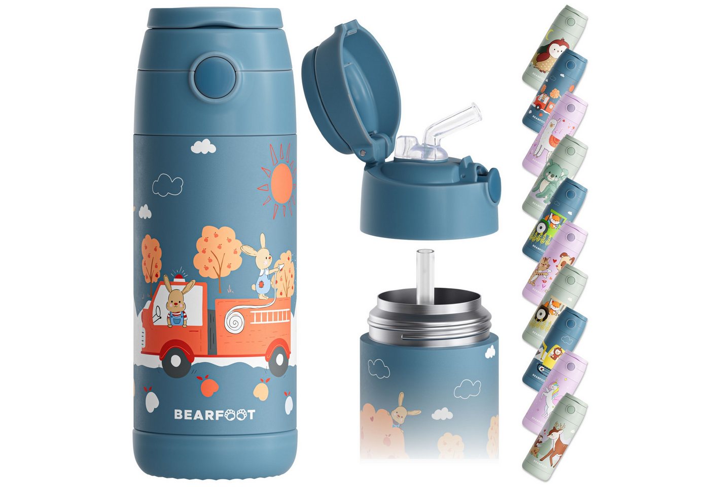 BEARFOOT Trinkflasche Thermo Kinder Trinkflasche Edelstahl - Feuerwehr Hase blau, Thermosflasche, auslaufsicher, Edelstahl, Kinderflasche, BPA-frei Bild 5
