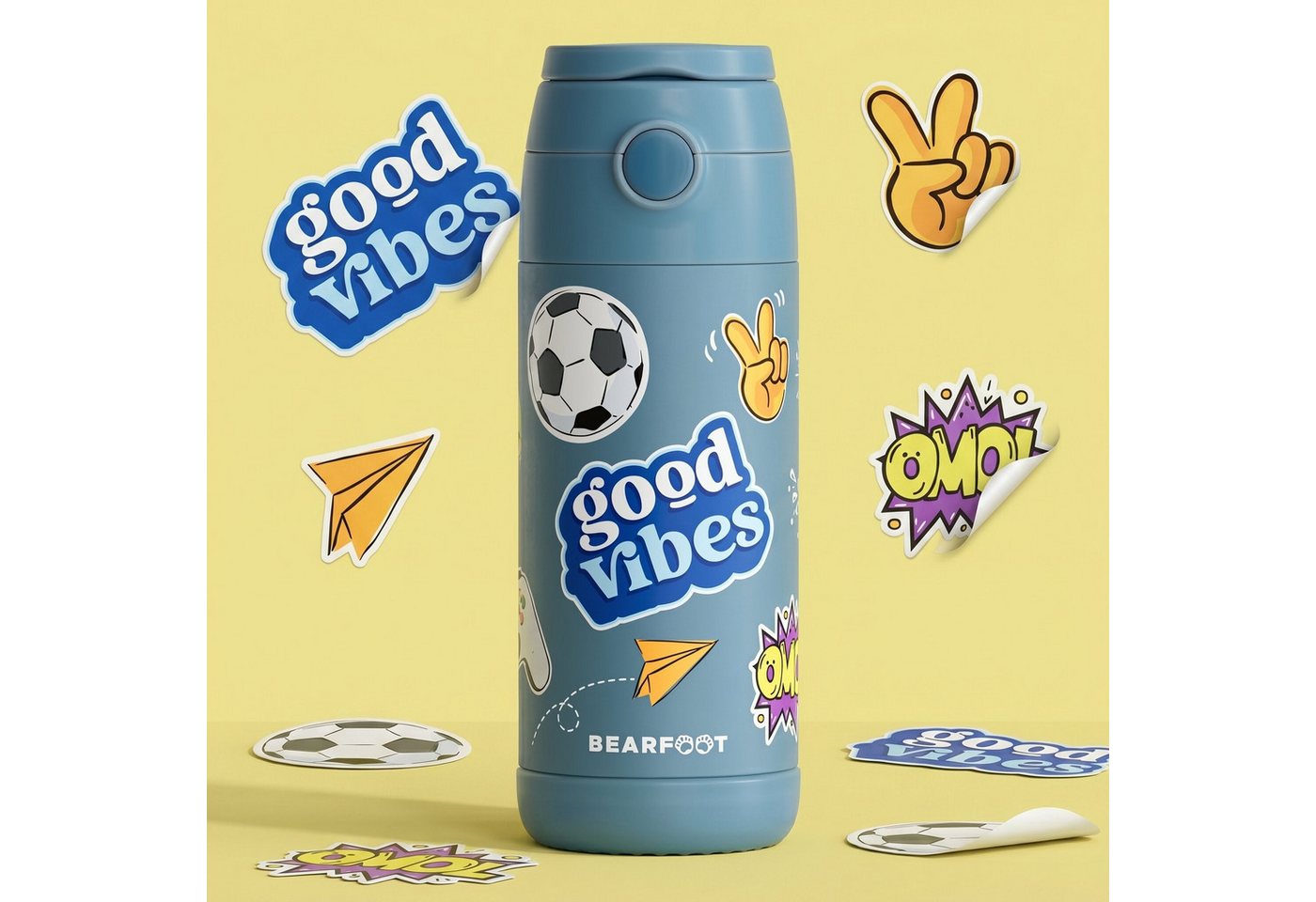 BEARFOOT Trinkflasche Thermo Kinder Trinkflasche Edelstahl - Sticker blau, Thermosflasche, auslaufsicher, Edelstahl, Kinderflasche, BPA-frei Bild 5