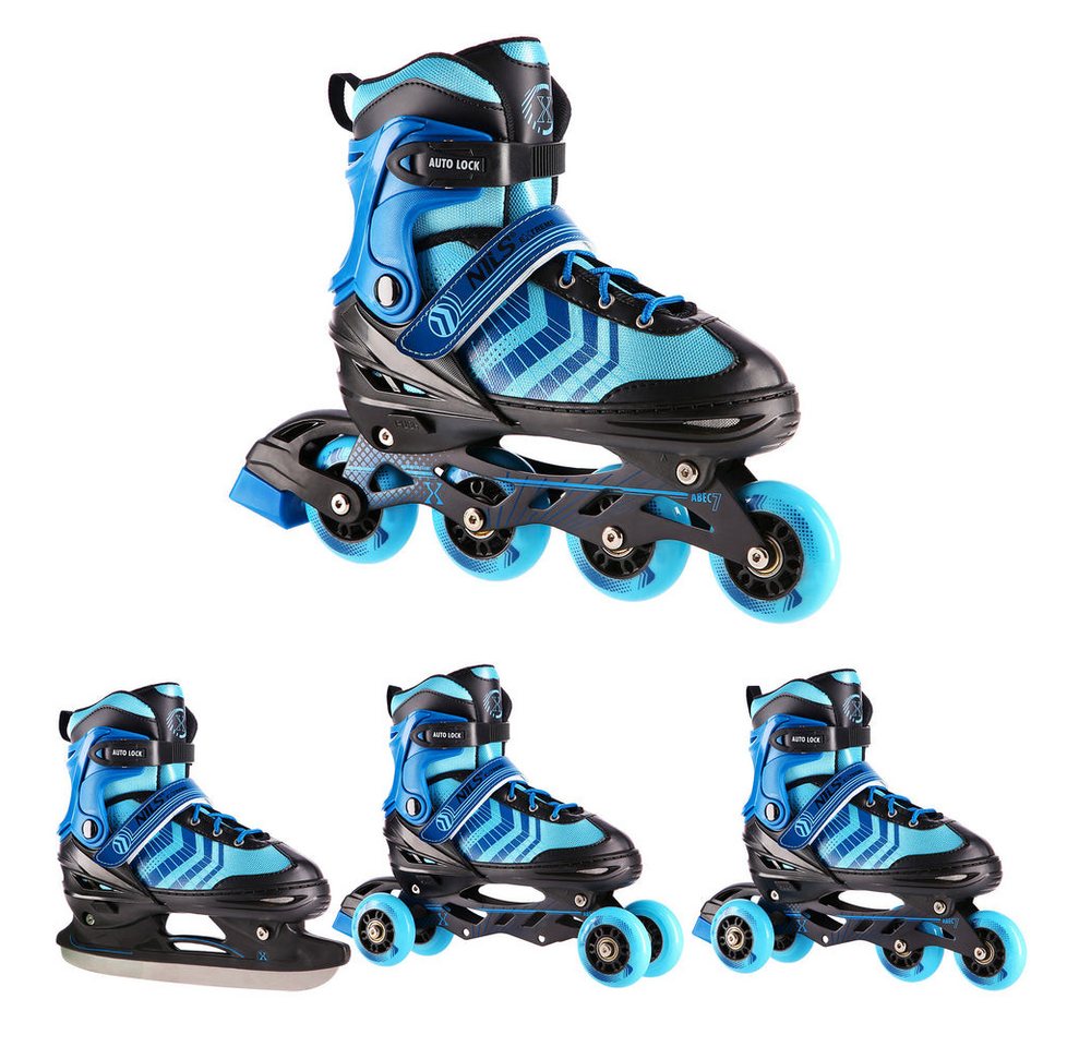NILS EXTREME Inlineskates Kinderinliner Rollschuhe Schlittschuhe, (Spar-Set, 2-St., 34-38), 4-in-1, größenverstellbar, ABEC 7, Alu-Schiene Bild 5