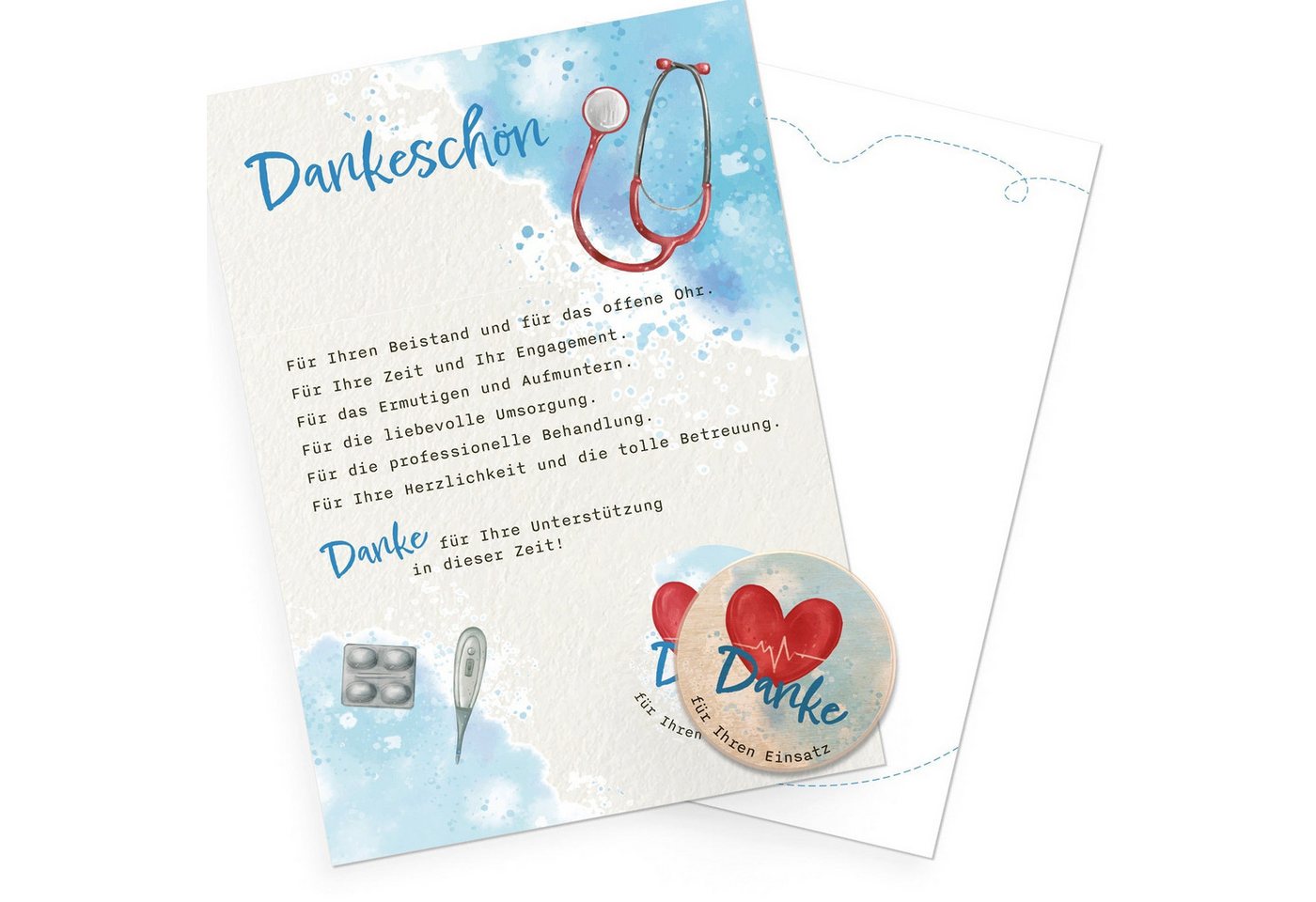 Logbuch-Verlag Klappkarte Dankeschön Karte für Pflegepersonal mit Danke Glückstaler aus Holz Bild 2