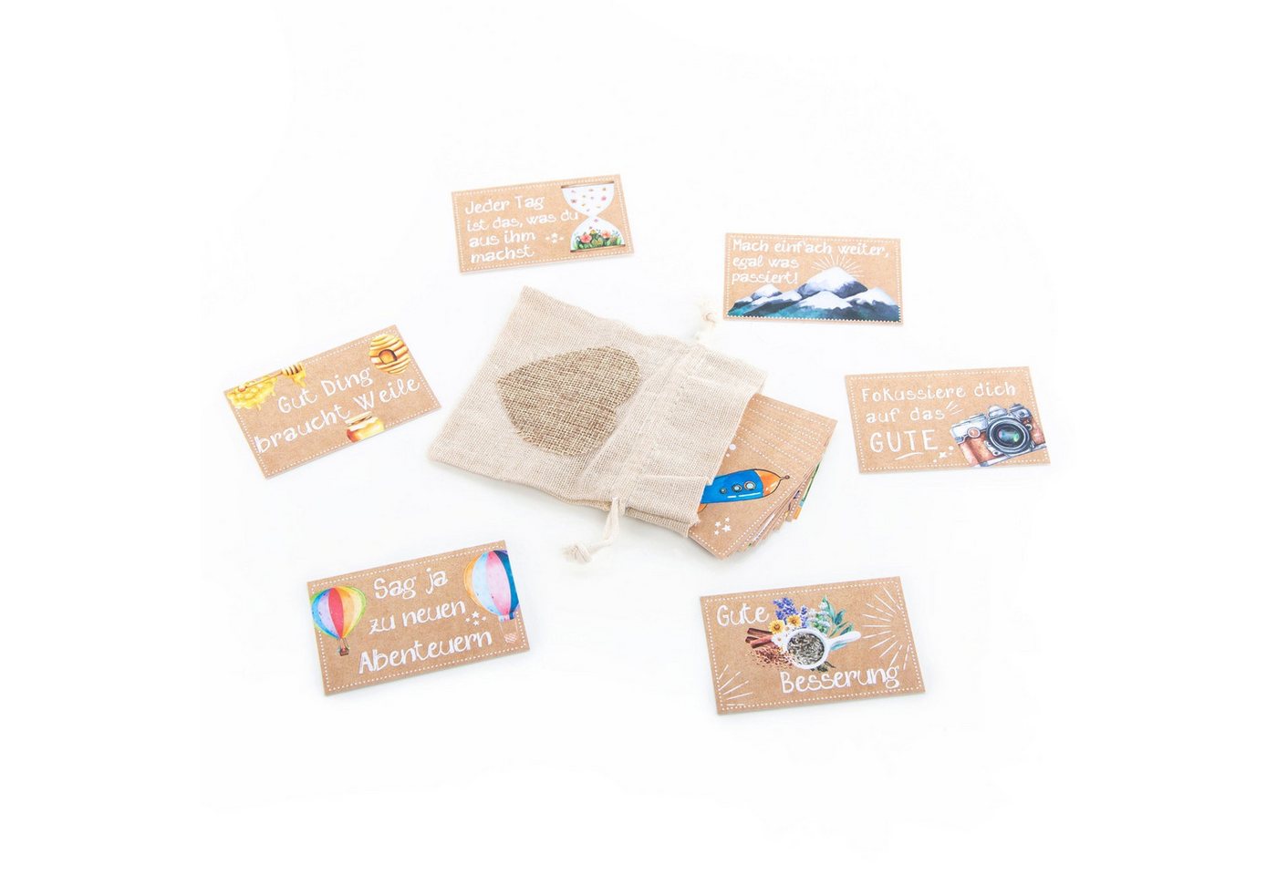 Logbuch-Verlag Klappkarte 24 kleine Sprüche Karten Motivationskarten braun bunt 8,5 x 5,5 cm