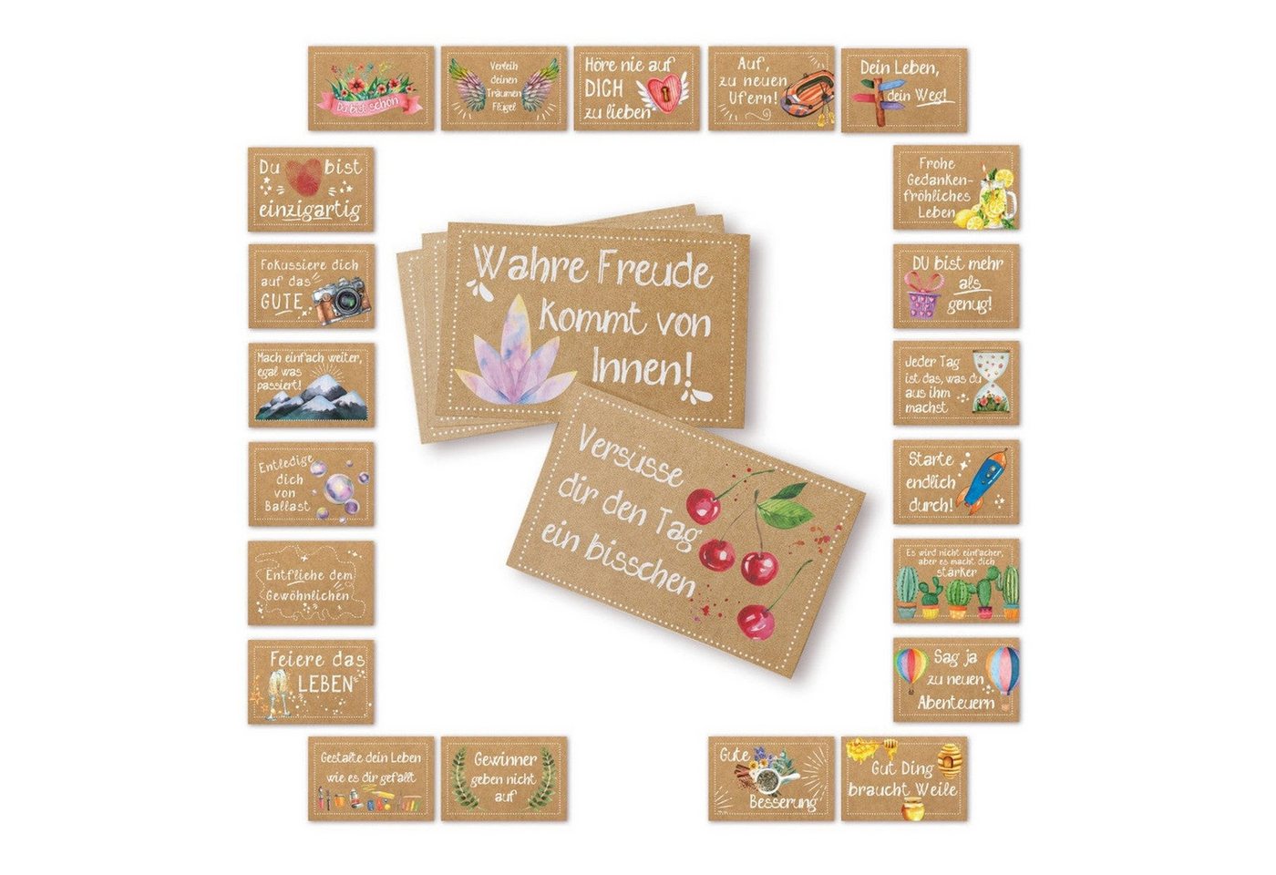 Logbuch-Verlag Klappkarte 24 kleine Sprüche Karten Motivationskarten braun bunt 8,5 x 5,5 cm Bild 2