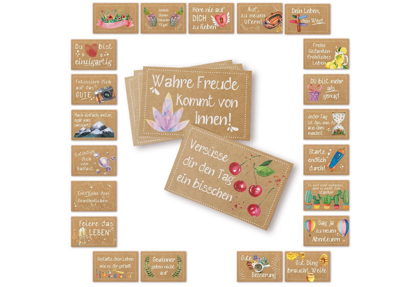 Logbuch-Verlag Klappkarte 24 kleine Sprüche Karten Motivationskarten braun bunt 8,5 x 5,5 cm Bild 3