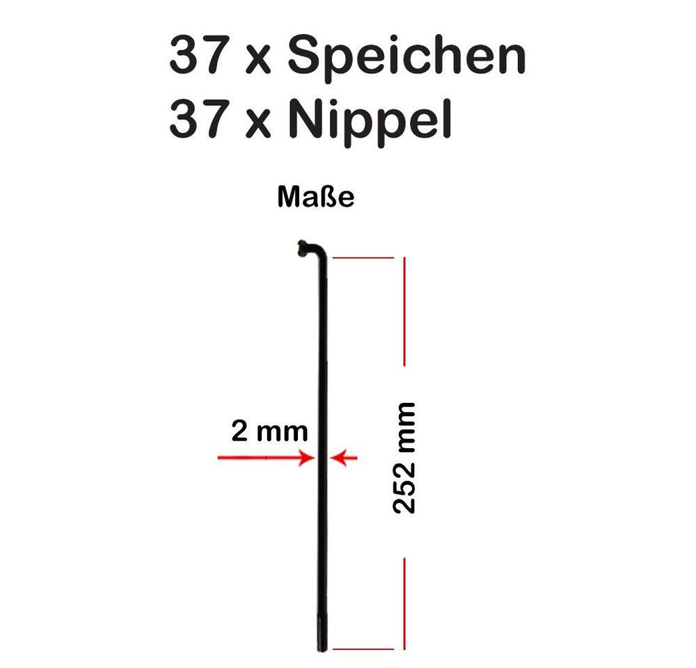 Büchel Fahrrad-Laufrad 37 Stück Speichen 252mm Spokes schwarz VERZINKT
