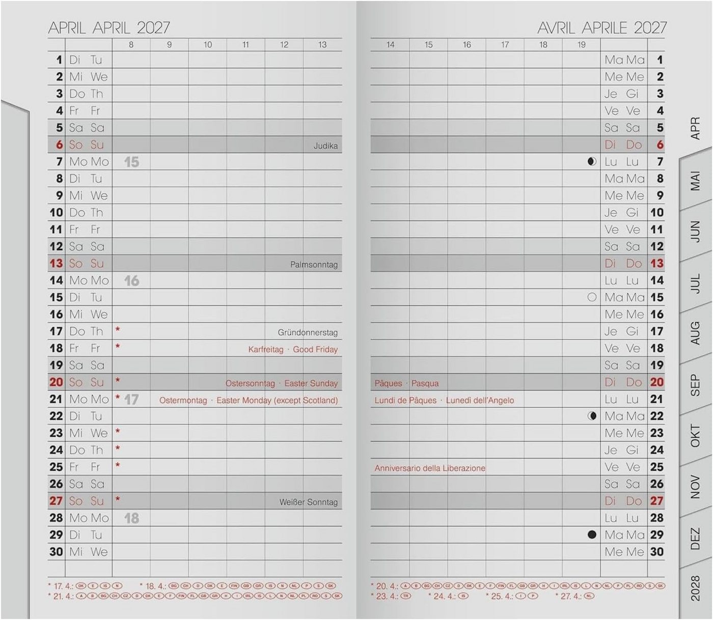 BRUNNEN Taschenkalender BRUNNEN-Ersatzkalendarium Mod. 751 2027, Karton, weiß